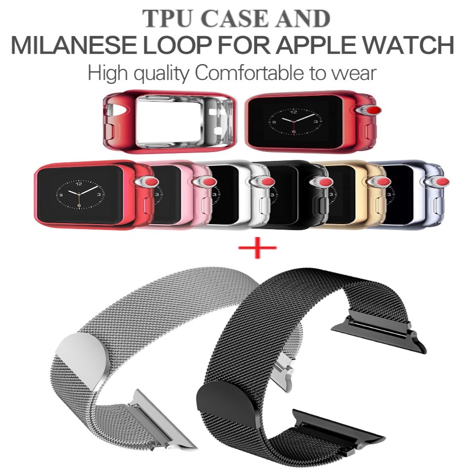 Dây Thép Milanese Apple Watch + Ốp TPU Bảo Vệ Viền Apple Watch Series 7/6/5/SE/4/3/2/1 Size 38-40-41-42-44-45