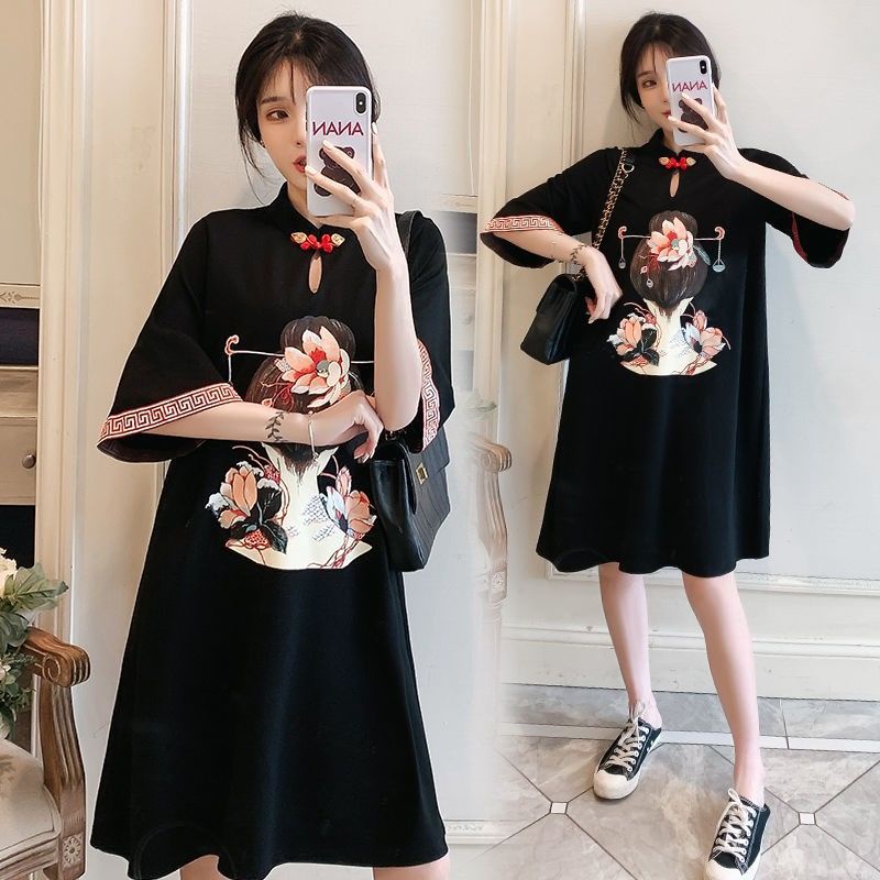 Đầm Sườn Xám Cách Tân Tay Ngắn Plus Size M-5Xl Phong Cách Retro Trung Hoa