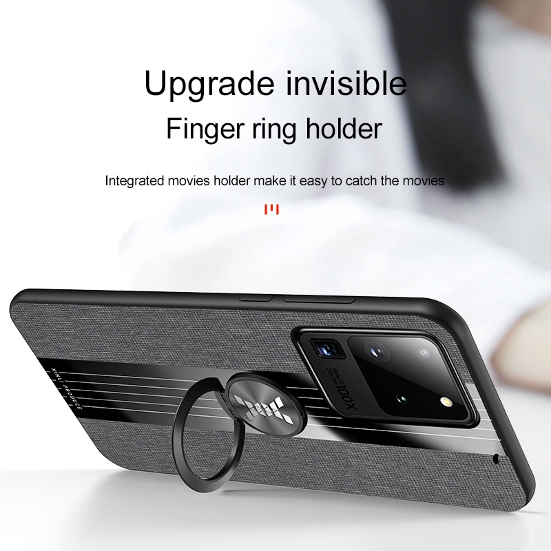 Ốp điện thoại dẻo phủ vải siêu mỏng kèm nhẫn đỡ cho SAMSUNG GALAXY S20 ULTRA S20+ NOTE 10 LITE NOTE 20 9 8