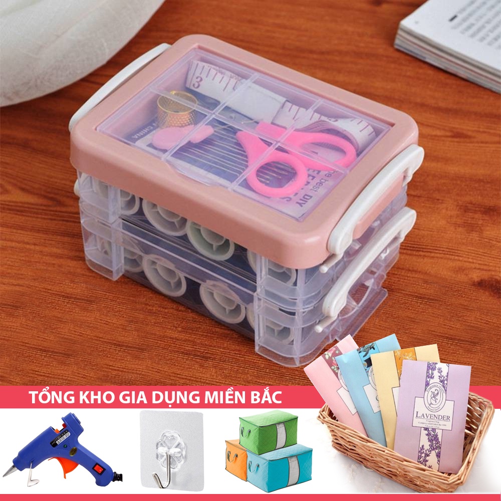 [Hàng Nhập Khẩu] Bộ Hộp Kim Chỉ May Vá Đa Năng Gia Đình NHIỀU TẦNG T3 - Kim Khâu, Chỉ, Kéo, Thước Dây, Đủ Size Màu Mini