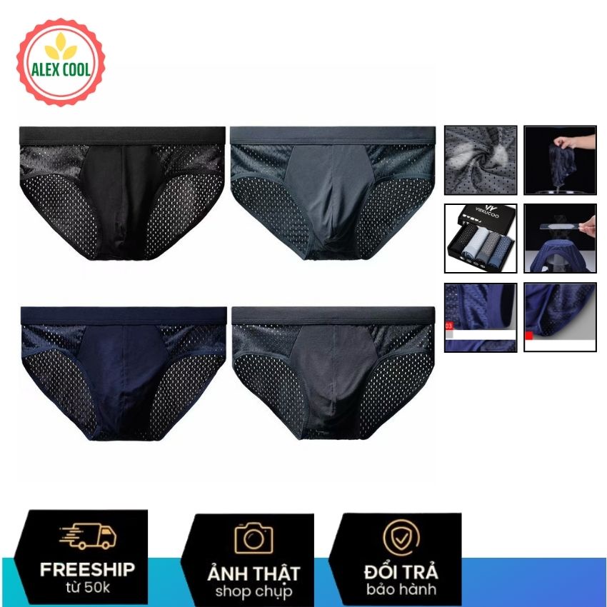 Combo 4 quần sịp quần lót nam chéo thun lạnh thông hơi cạp to cao cấp alex cool
