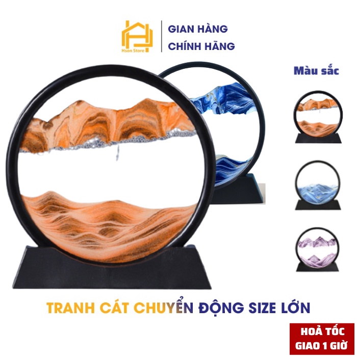 Tranh đồng hồ cát chảy chuyển động CỠ 12 INCH, tranh thủy tinh nghệ thuật trang trí để bàn làm việc làm quà tặng cao cấp