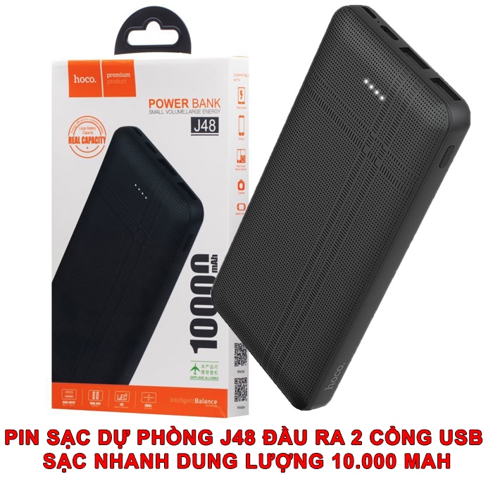 ⚡Mới⚡Pin sạc dự phòng Hoco J48 Nimble 10000mAh lõi Li-Polymer 2 cổng sạc Input/Output - Hãng phân phối Chính Hãng