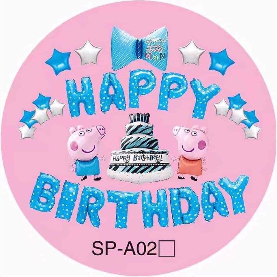 Bộ Bóng Sinh Nhật Heo Peppa Chọn Màu Tặng Kèm Bơm Tay Băng Keo