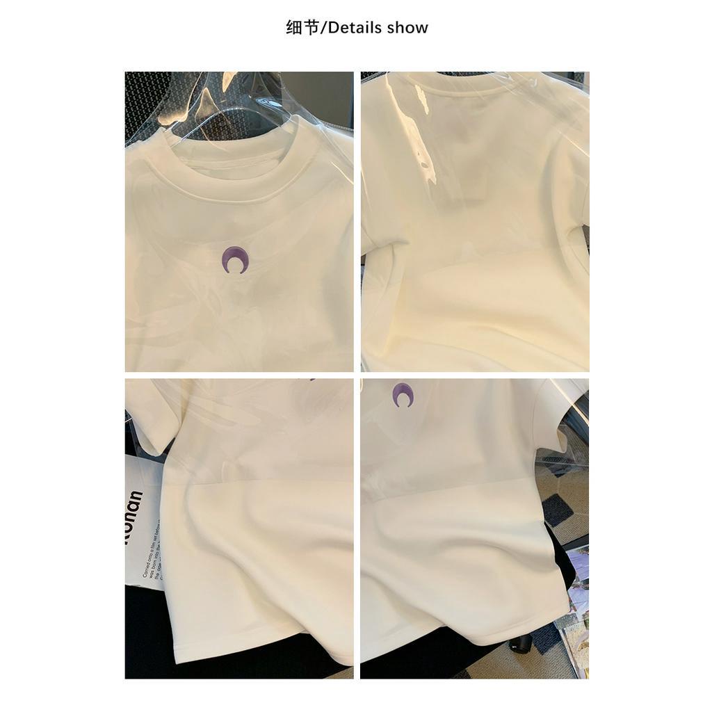 Ethelgirl Áo Thun unisex Dáng Rộng Tay Ngắn Thêu Họa Tiết Phong Cách Hàn Quốc Dễ Phối Đồ