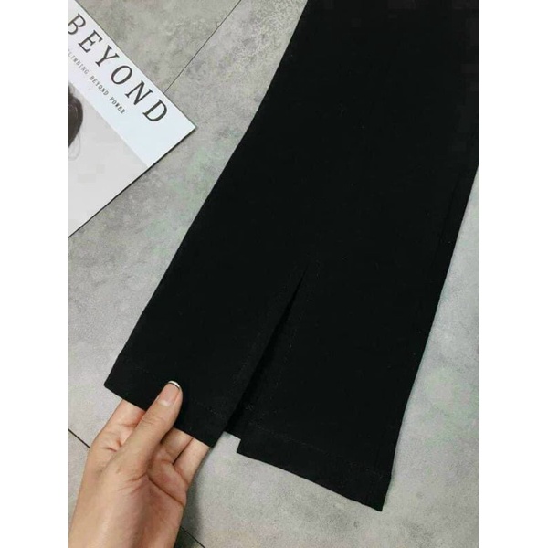 quần ống loe[8009] xẻ gấu 1 cúc cạp khoác trước lưng cao không dãn  quần nữ vải tuyết mưa  tuyết mư