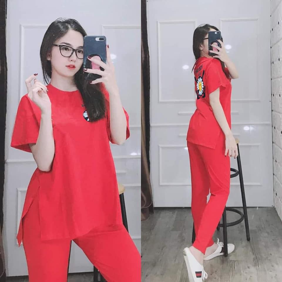 [Freeship đơn từ 0đ] Đồ bộ Cotton hoa cúc thêu - áo xẻ tà( sau lưng thêu) quần dài - Hàng Y Hình, form lên đẹp