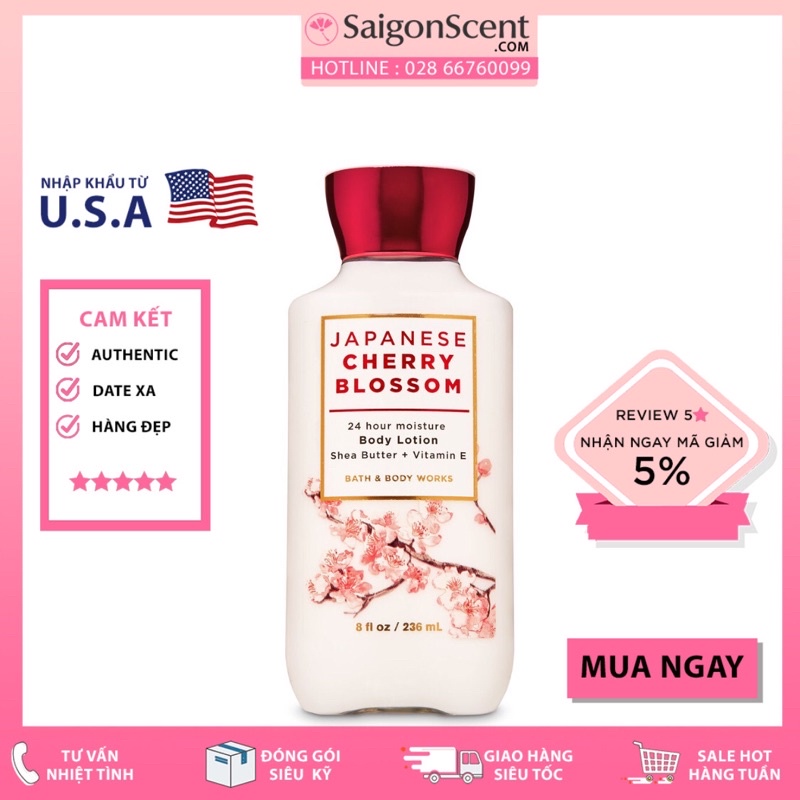 Sữa dưỡng thể Bath &amp; Body works mùi Japanese Cherry Blossom 236ml