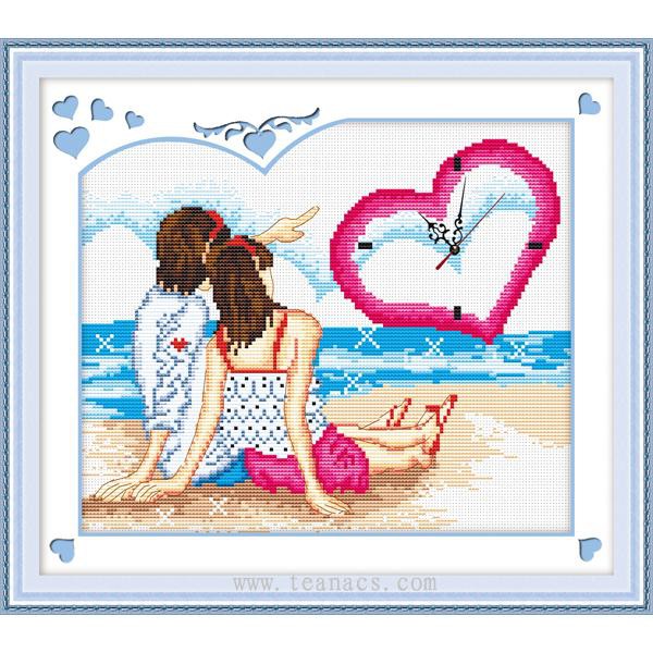 Tranh Thêu Chữ Thập Đồng Hồ Ngắm Biển Buổi Bình Minh NO611 (Khách tự thêu) kt:53x45cm