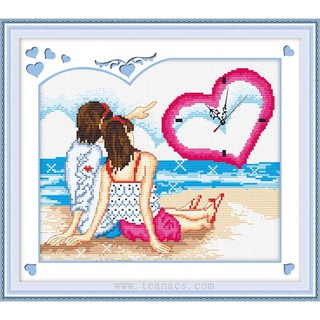 Tranh Thêu Chữ Thập Đồng Hồ Ngắm Biển Buổi Bình Minh NO611 (Khách tự thêu) kt:53x45cm