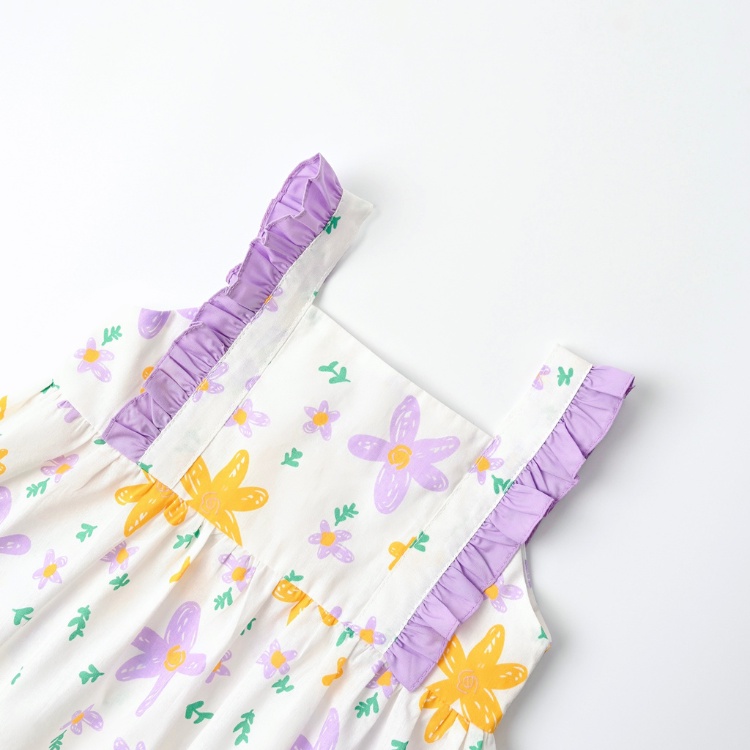 Váy Bé Gái Carrot Hai Dây Cánh Tiên, Họa Tiết Hoa Tím Xinh Xắn, Chất Liệu Thô Cotton Thấm Hút Mồ Hôi Tốt
