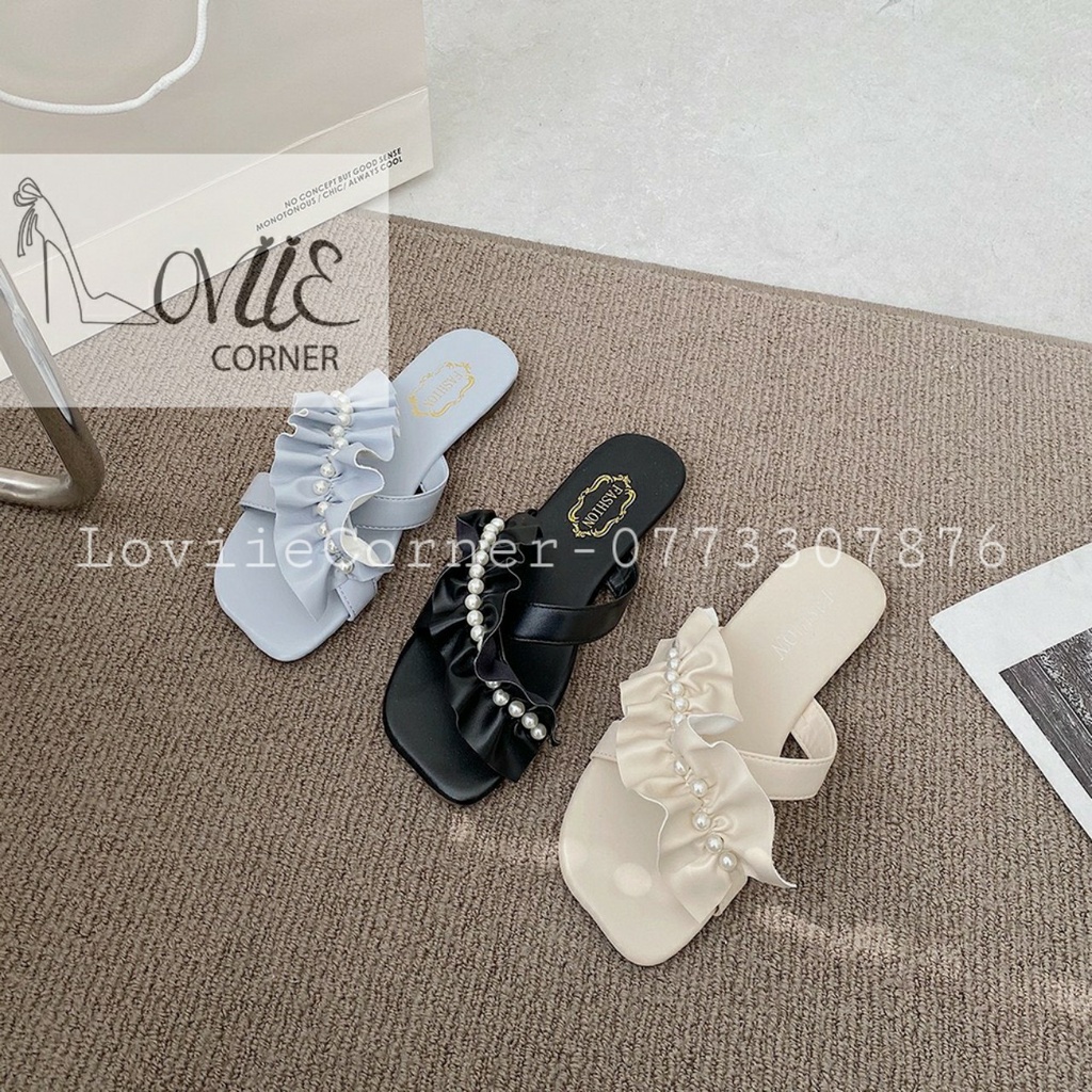 DÉP QUAI NGANG LOVIIECORNER - DÉP THỜI TRANG ĐẾ BỆT QUAI NHÚNG DA MỀM ĐẾ BỆT 4 MÀU THỜI TRANG D210718