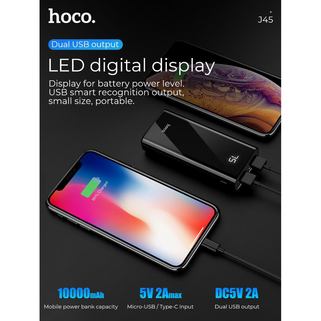 Pin sạc dự phòng mini Hoco J45 Elegant shell 10000mAh 2 cổng sạc - Hãng phân phối chính thức