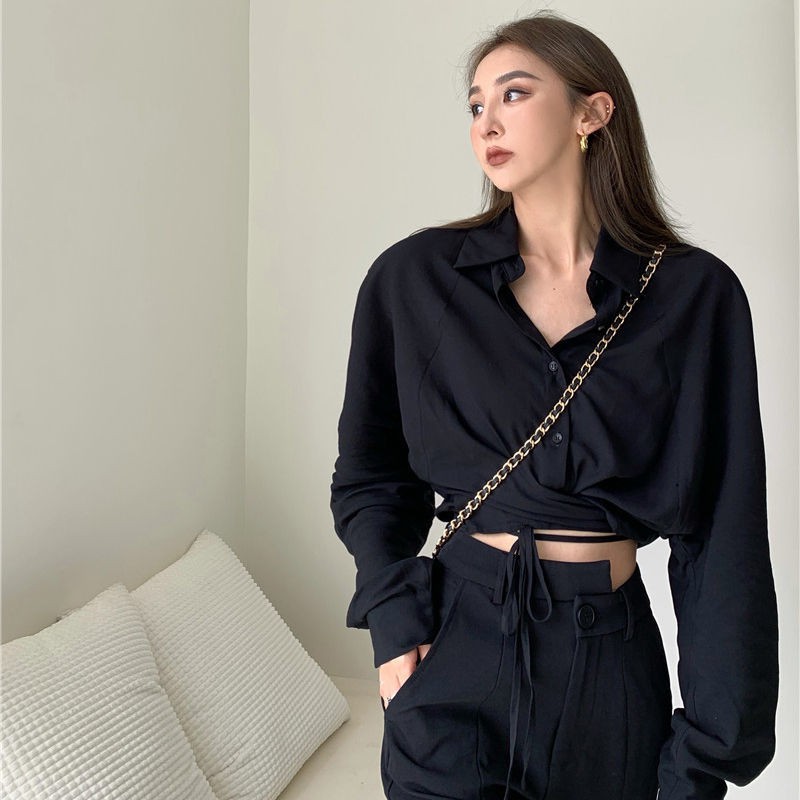 Set Áo Sơ Mi Lửng Dài Tay + Quần Dài Xẻ Tà Thời Trang Hè 2021 Cho Nữ | BigBuy360 - bigbuy360.vn
