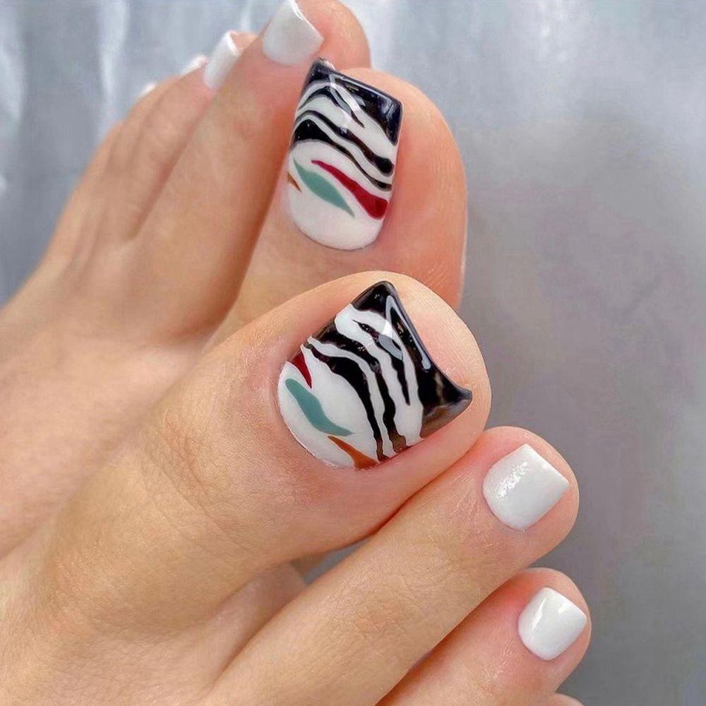 Hộp 24 Móng Chân Giả Đầu Vuông Che Phủ Toàn Diện Tháo Rời Được