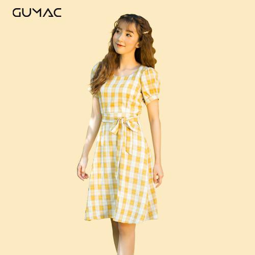 Đầm caro buộc eo GUMAC DA350_VANG