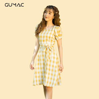 Đầm caro buộc eo GUMAC DA350_VANG