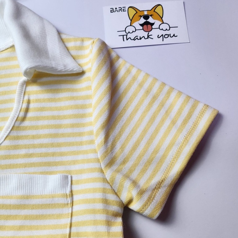 Áo thun nữ có cổ tay ngắn form áo thun ôm body phối túi họa tiết sọc thu đông - AO052