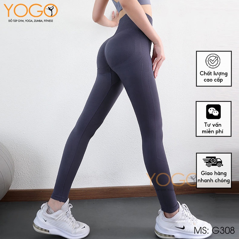 Quần legging tập gym quần thể thao nữ cạp cao nâng mông tôn dáng co giãn gen bụng định hình YOGO G308