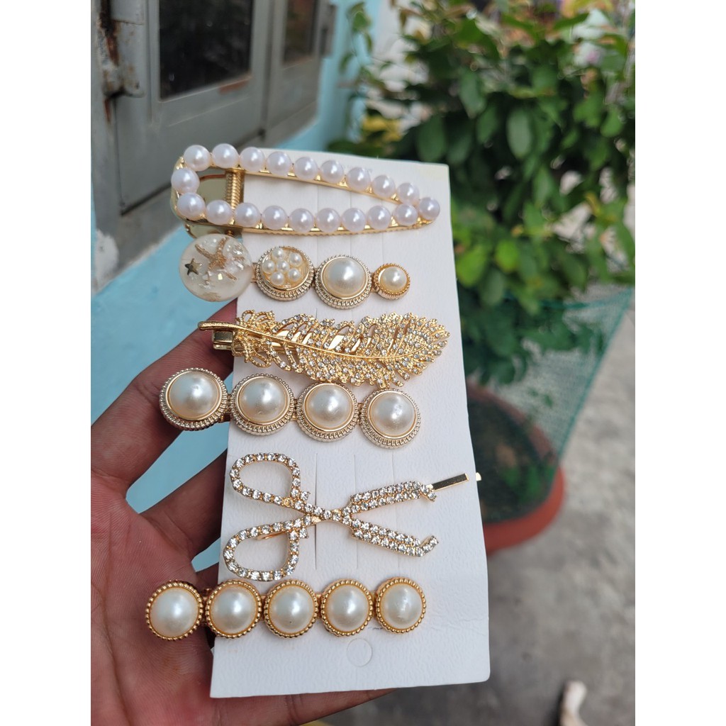 Set kẹp tóc đính đá xinh xắn 6 món phong cách Hàn Quốc