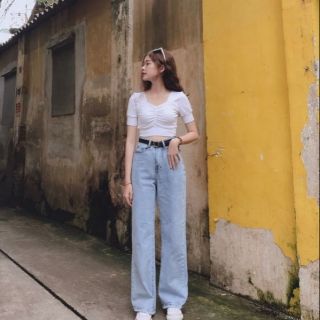 Áo Thun Croptop Nhún Ngực Tay Phồng