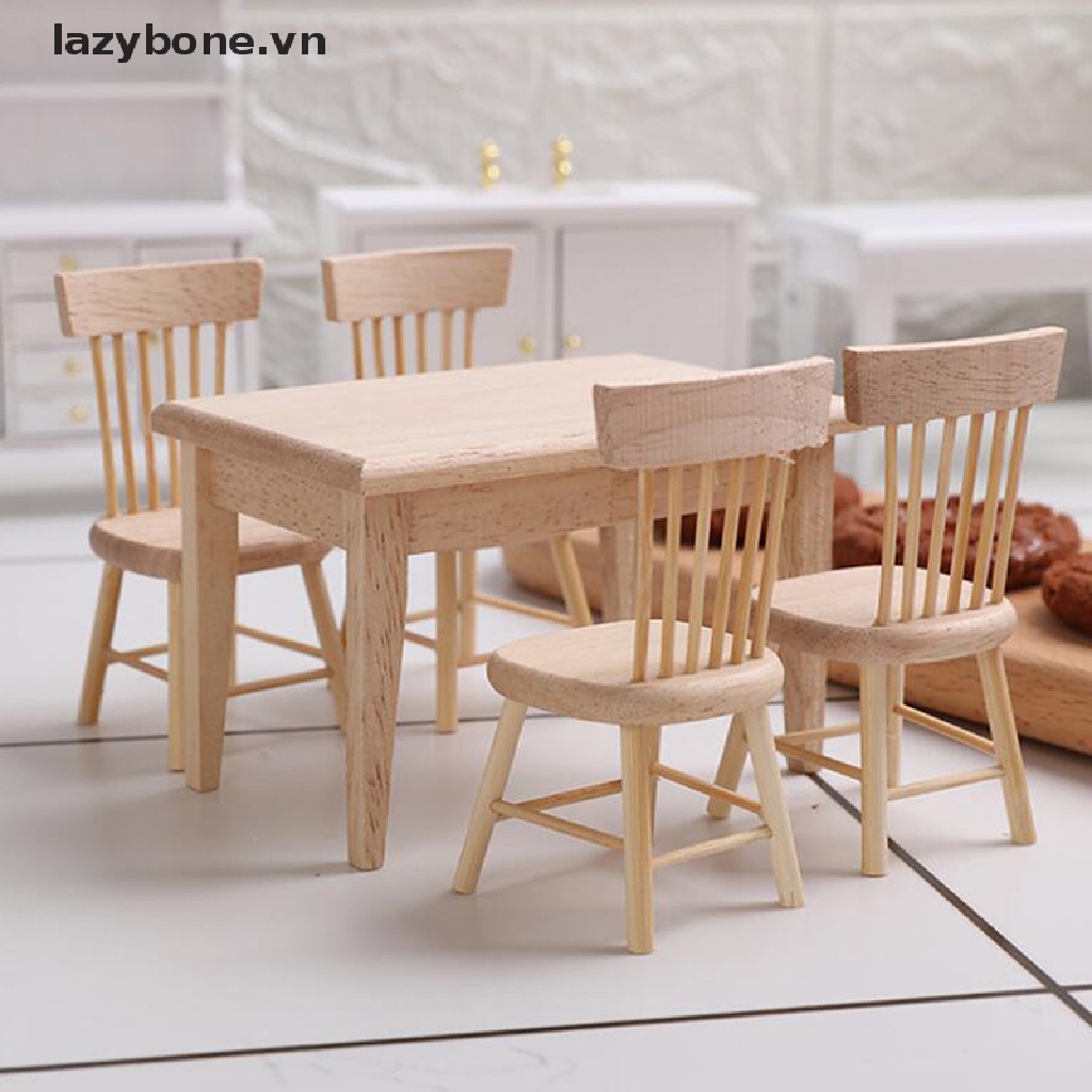 Bộ bàn 4 ghế gỗ mini tỉ lệ 1 / 12 trang trí nhà búp bê sáng tạo độc đáo
