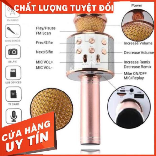 Micro hát karaoke Bluetooth 3in1 kèm loa WS-858 có out âm thanh ra loa lớn