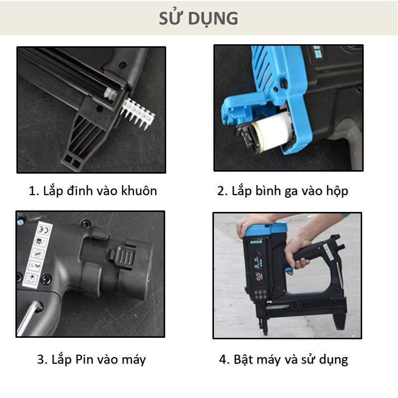 Máy bắn đinh tay cầm tự động bằng hơi gas bắn tường gỗ hợp kim nhôm máy lấy xi măng tự động cửa và đường cửa sổ