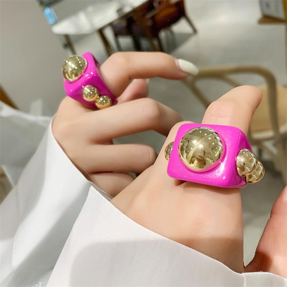 FORBETTER Nhẫn Đính Hạt Nhựa Resin Màu Kẹo Ngọt Thời Trang Punk