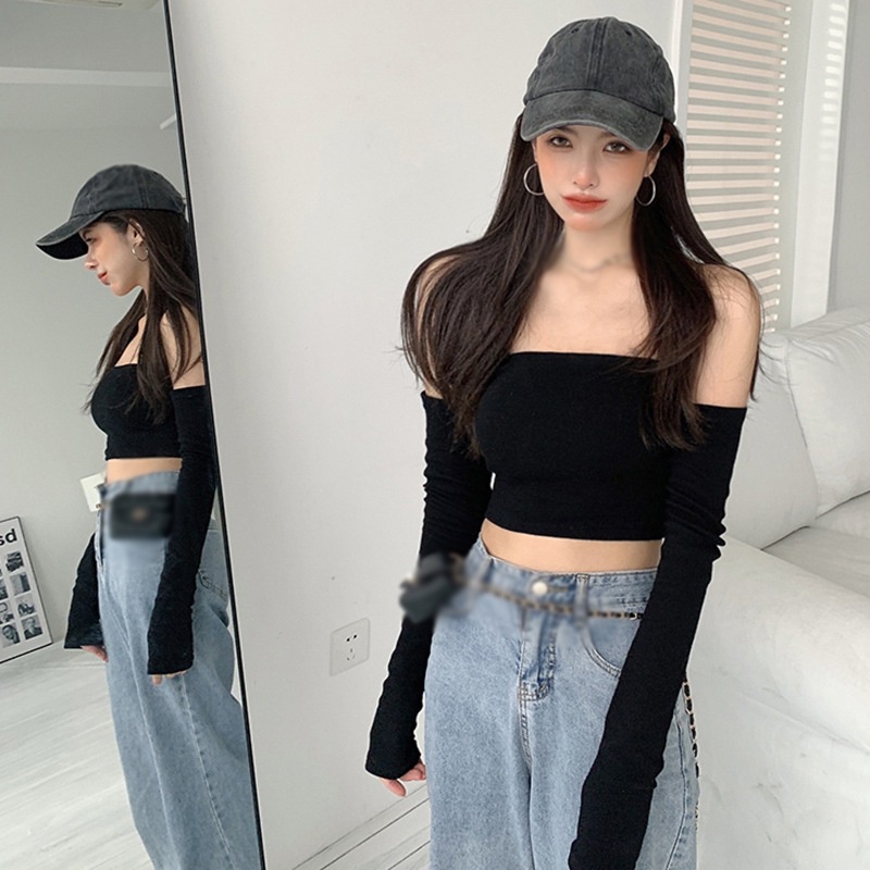 Áo Croptop tay dài màu sắc thanh lịch cho nữ