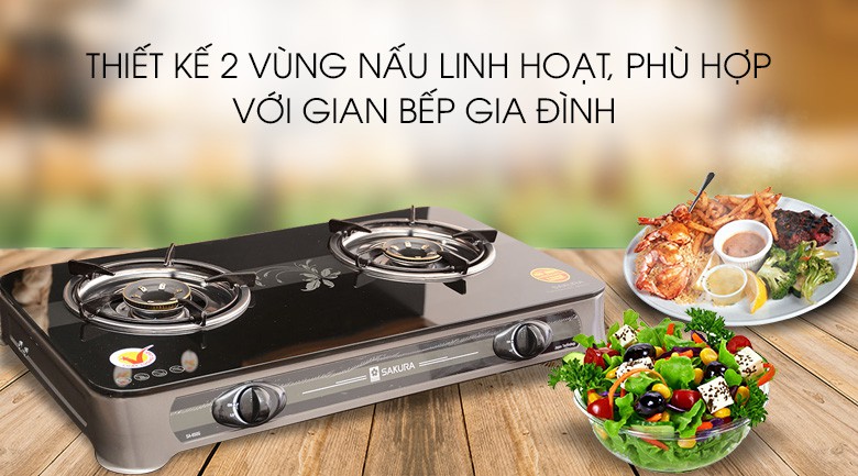 Bếp gas đôi Sakura SA-650G MỚI + Tặng gas - Mặt bếp bằng kính cường lực, chịu nhiệt tốt, ít bám bẩn