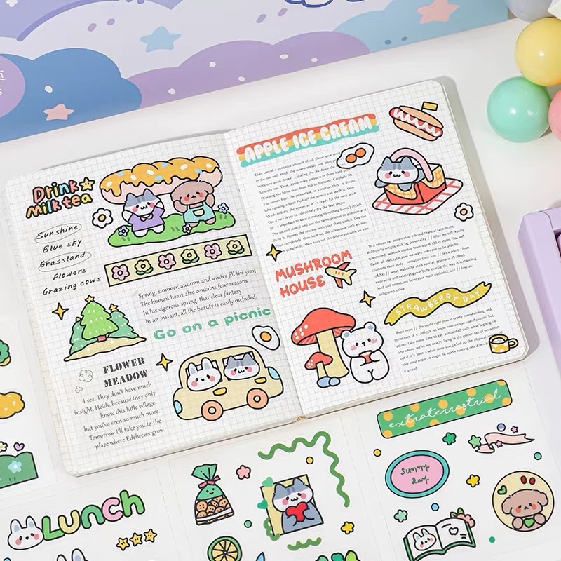 Sticker Hộp 450 miếng dán Trang Trí Họa Tiết Hoạt Hình Sáng Tạo  - Tặng Hình Xăm Dán