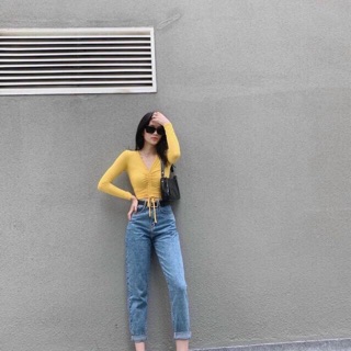 Áo thun croptop tay dài ( kèm video )