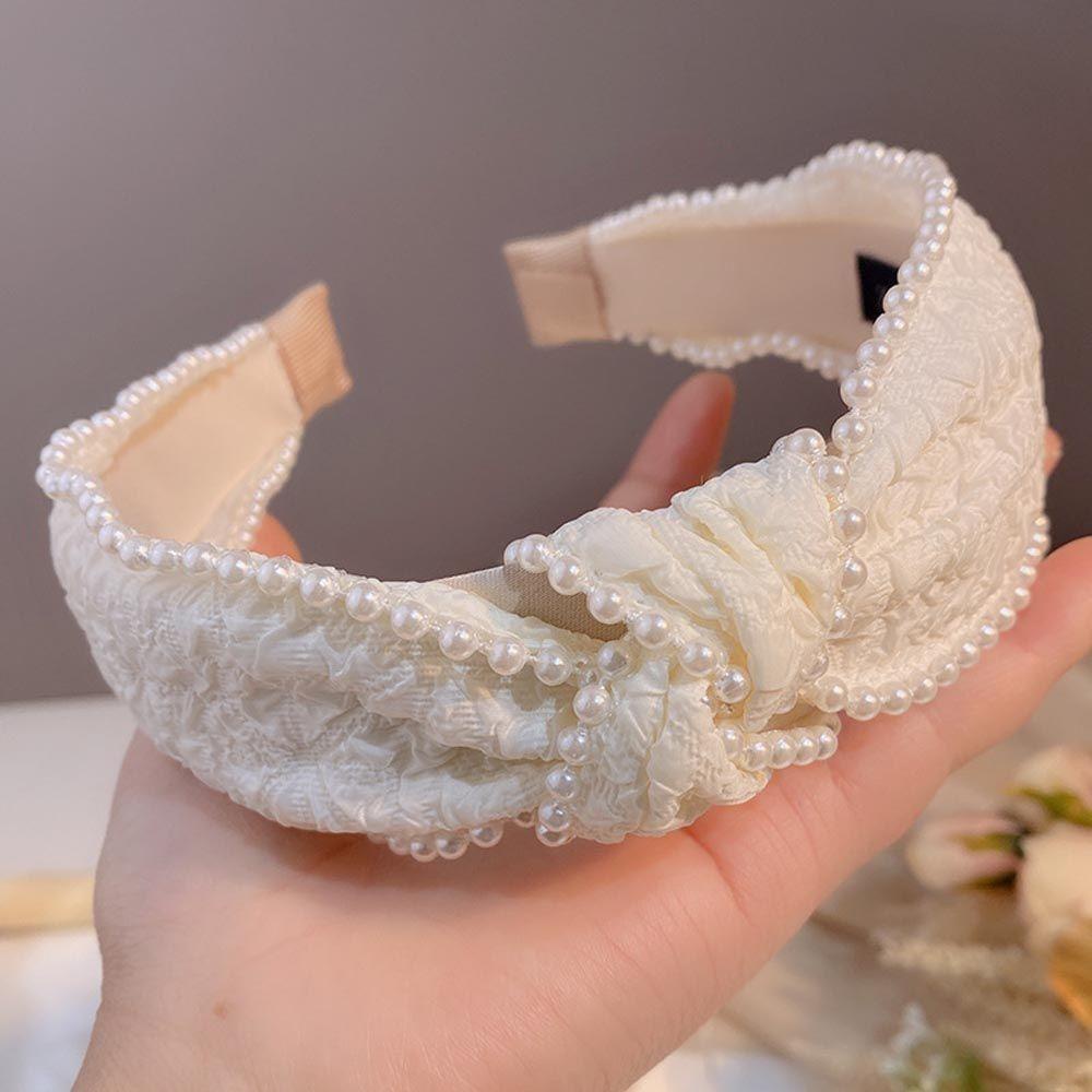 Băng Đô Cài Tóc Bản Rộng Chống Trượt Màu Trắng Ngọt Ngào Cho Nữ