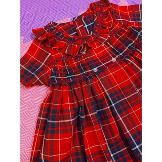 Đầm smock thêu tay caro đỏ
