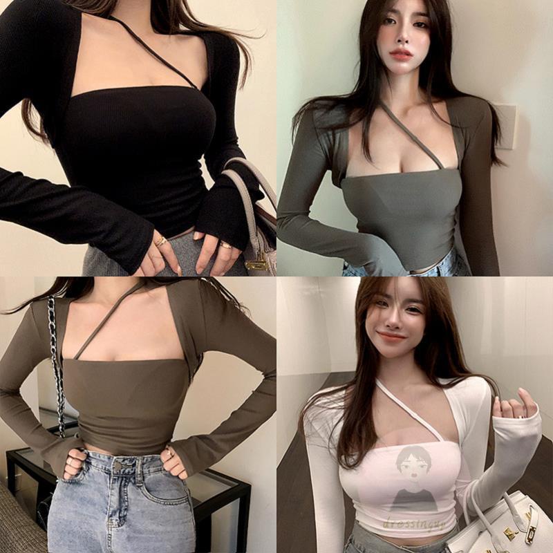 Áo Thun Tay Dài Hở Vai Thời Trang Hàn Quốc Dành Cho Nữ