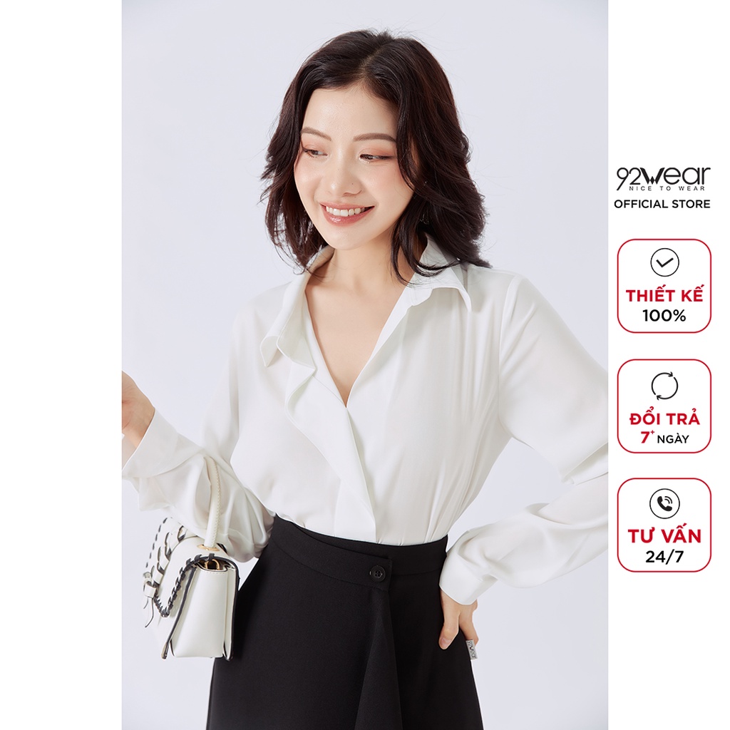 Áo sơ mi nữ dài tay cổ đức 92WEAR hàng thiết kế phong cách công sở cao cấp ASA0343