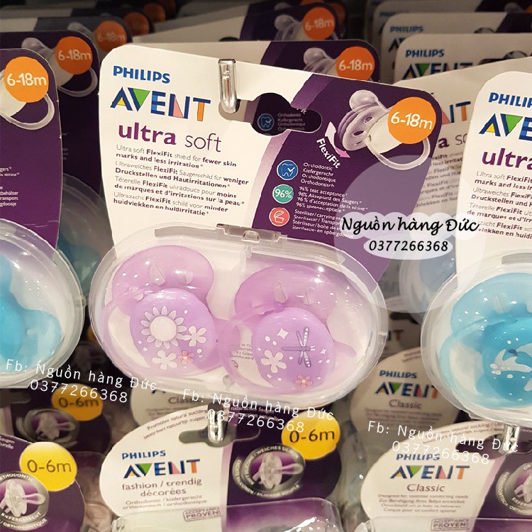 Ti giả Avent Đức (6-18m) chỉnh nha cho bé - Cao cấp Ultra Air, Ultra Soft Có Bill -Ty giả Avent