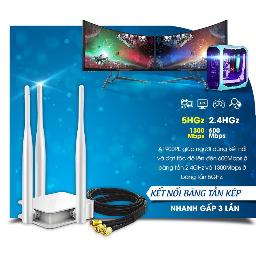 Card mạng Wi-Fi Totolink băng tần kép PCI-E AC1900 A1900PE - Hàng Chính Hãng