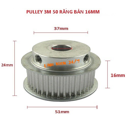 Puly 3M 50 Răng Bản Rộng Đai 16mm Trục 10mm, 12mm, 15mm