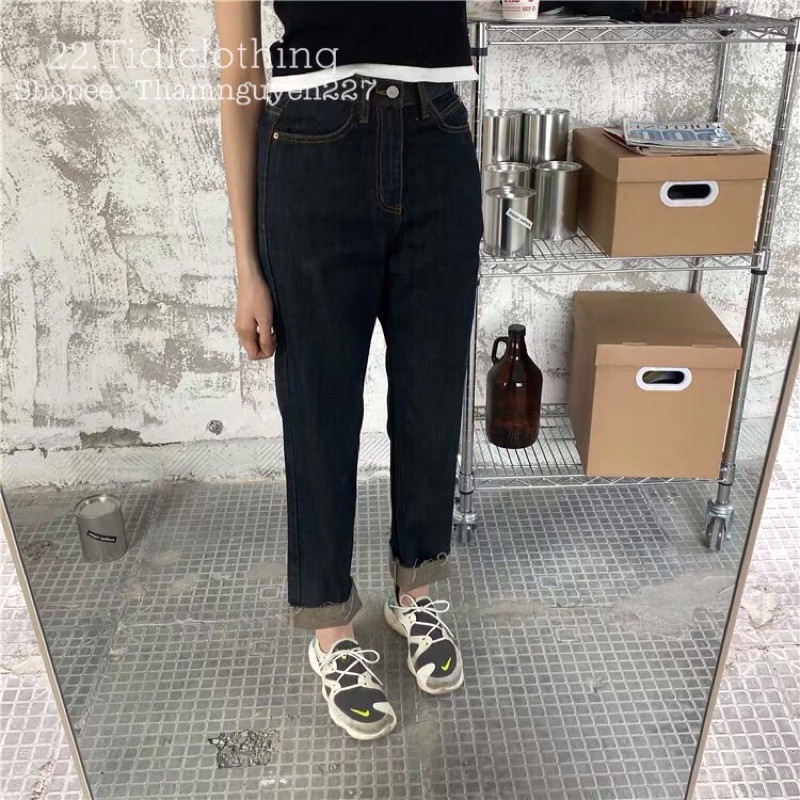 Quần jeans ống suông Ulzzang, quần jeans lưng cao lên form đẹp chất siêu mướt _ kèm ảnh thật cận chất