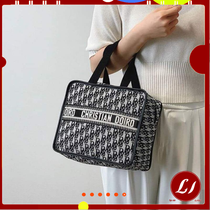 Túi đựng đồ 2 quai DOIRO khoá kéo đen trắng sang trọng , tiện lợi