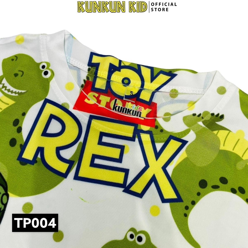 Quần áo trẻ em hình khủng long t-rex size đại từ 10-40kg Kunkun Kid TP004 - Bộ cộc tay bé trai thun lạnh thoáng mát