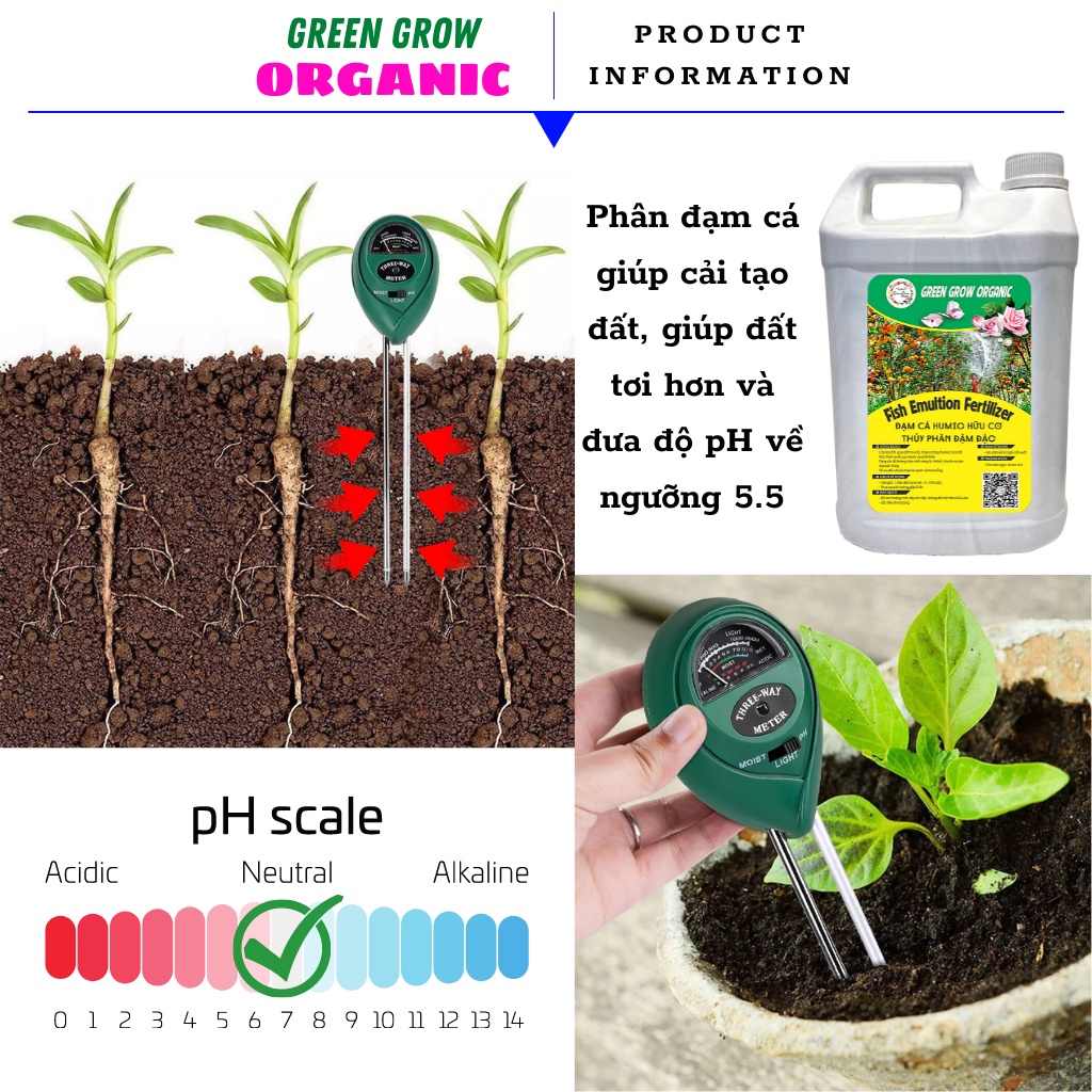 Phân bón đạm cá humic GREEN GROW ORGANIC phân cá hữu cơ kích rễ cho hoa hồng rau sạch can 5 lít MS134