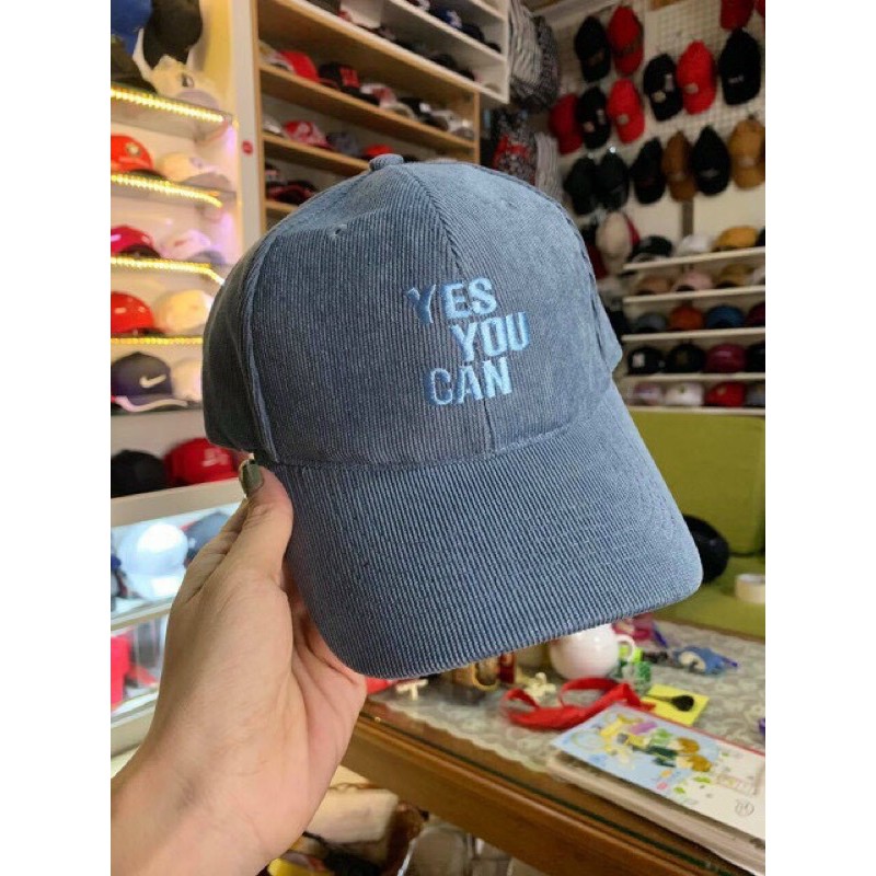 [Ảnh Thật] Nón kết lưỡi trai Nhung thêu YES YOU CAN nhiều màu pastel cực xinh