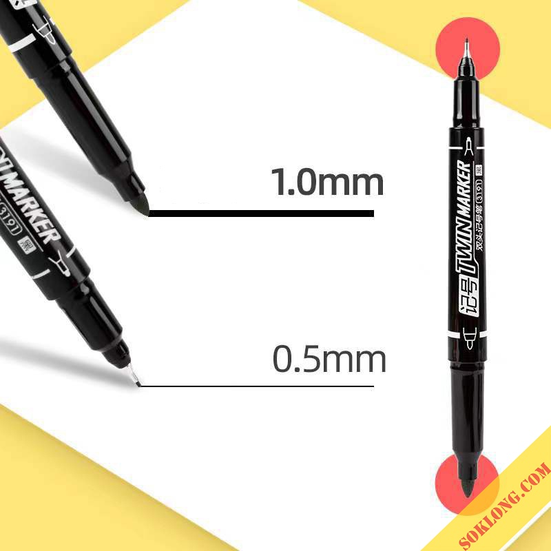 Bút viết 2 đầu marker đi nét line, bút viết vẽ sketch Aihao 3191 mực đen/ xanh/ đỏ