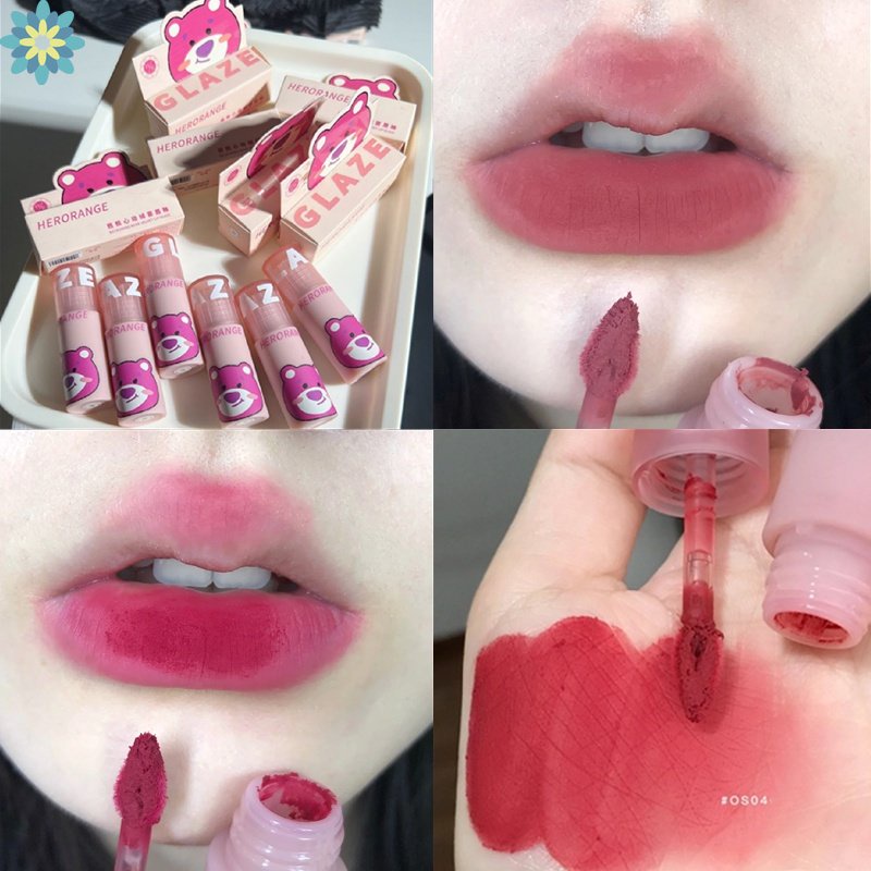 Son Kem Lì Chống Dính Cốc Không Phai Màu Thiết Kế Vỏ Trái Tim Gấu HERORANGE