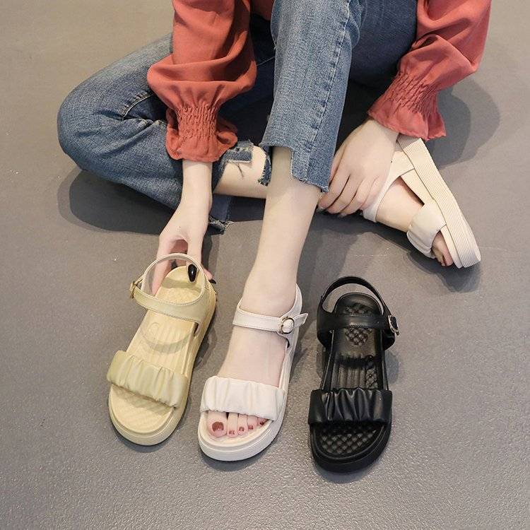 Dép Sandal Đế Xuồng Gót Vừa Dễ Phối Đồ Thời Trang Mùa Hè Phong Cách La Mã Dành Cho Nữ Đi Biển
