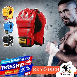 🎁 Găng tay đấm bốc hở ngón ⚡FREE SHIP⚡ Găng tay MMA tập võ [ HOT ]