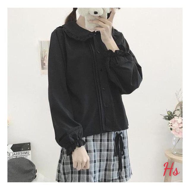 Áo Sơ Mi Đen Cổ Bèo 🦋 Áo Somi Nữ Chất Đũi Màu Đen 🦋 | BigBuy360 - bigbuy360.vn